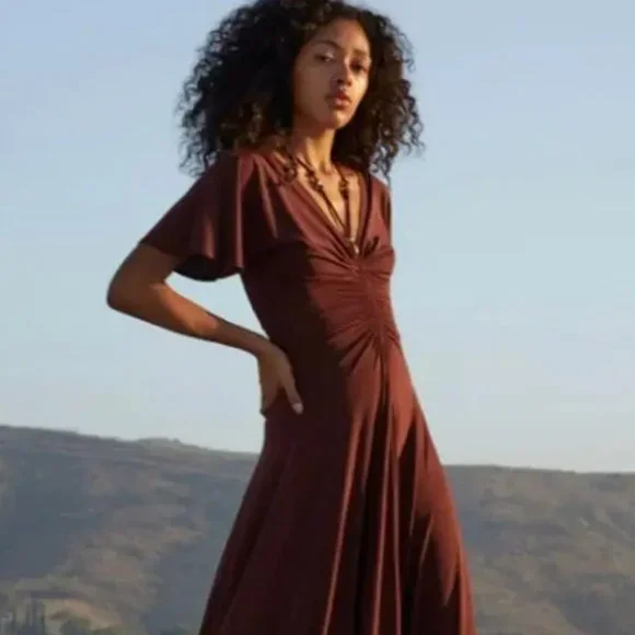house of harlow brown dress The Cherie Dress in Cocoa Baroque Floral 12 / Cocoa Baroque Floral main image 1